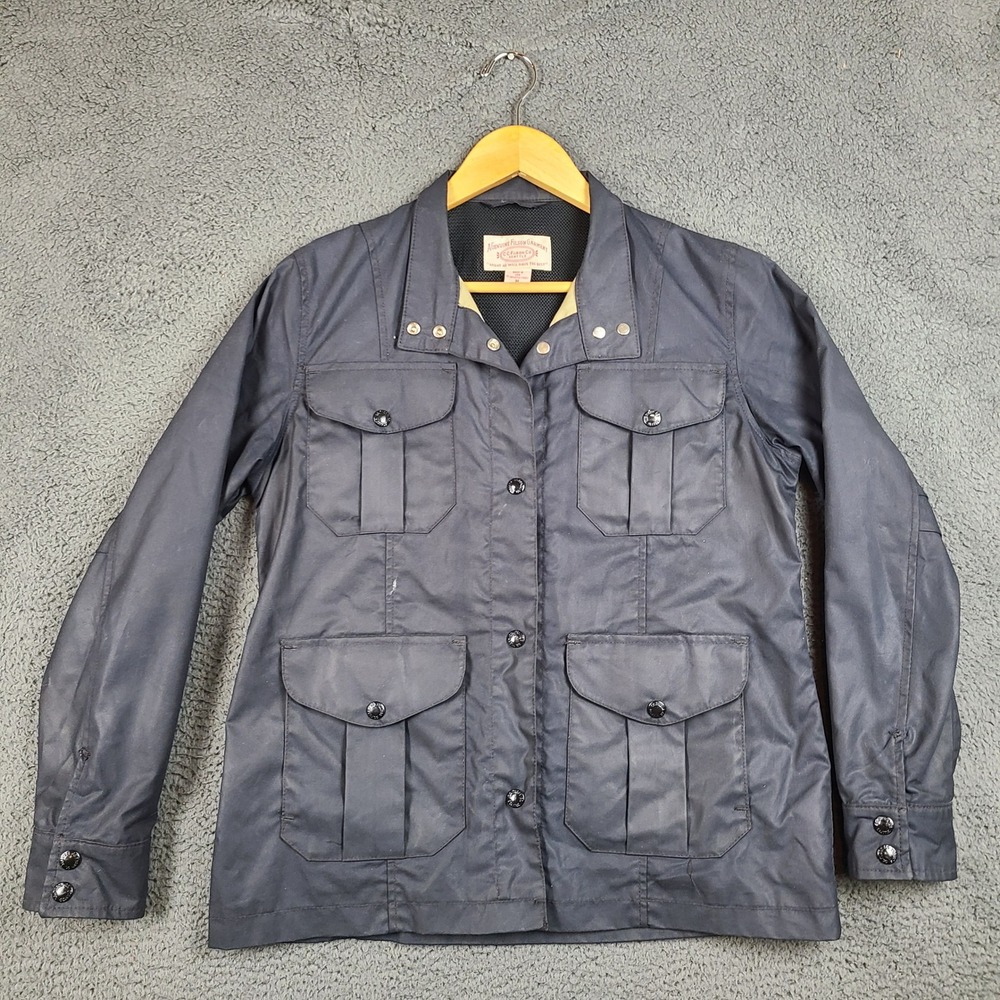 Filson Womens Field Jacket Navy Blue Waxed Cotton Utility Coat 20045 Size M USA